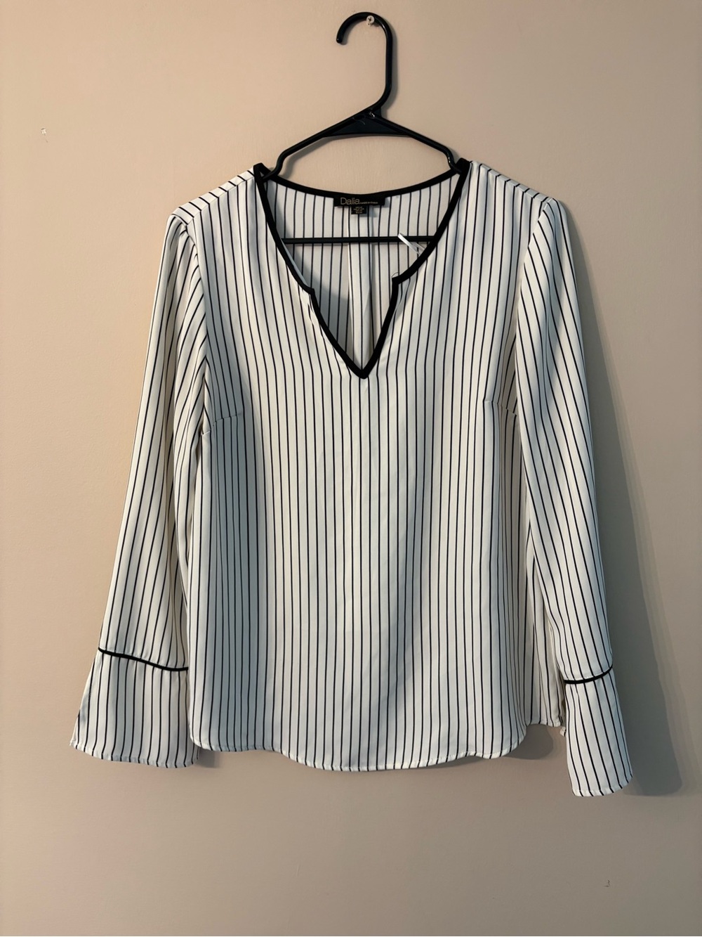 Dalia White Blouse with Black Pinstripes and Trim